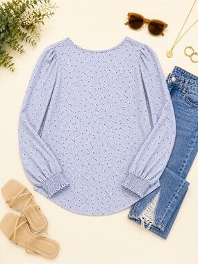Loft Blue Floral Blouse Small Puff Sleeve Cottagecore Top